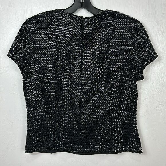 Black Tie Oleg Cassini Vintage Silk Black Beaded Evening Top Blouse Size 12 - Picture 2 of 7